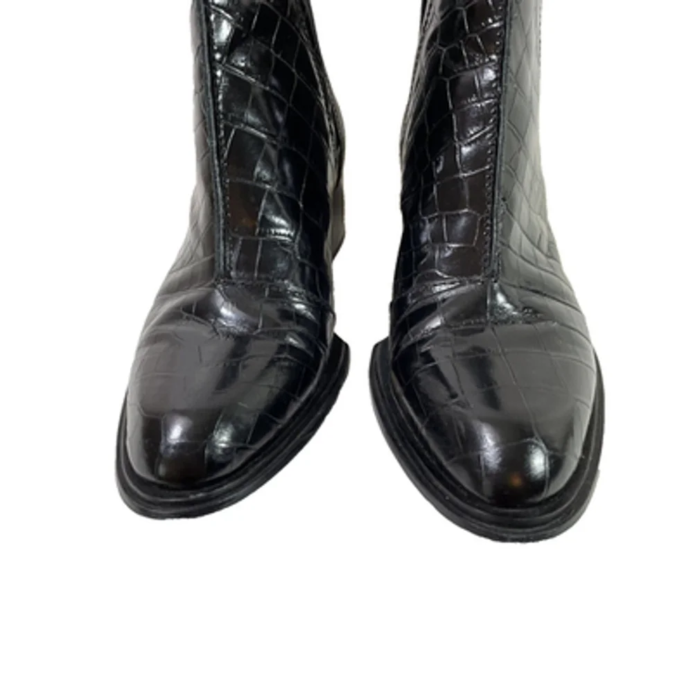Rag and Bone Walker II Black Croc Embossed Leather Ankle Boots EU 36 US 6